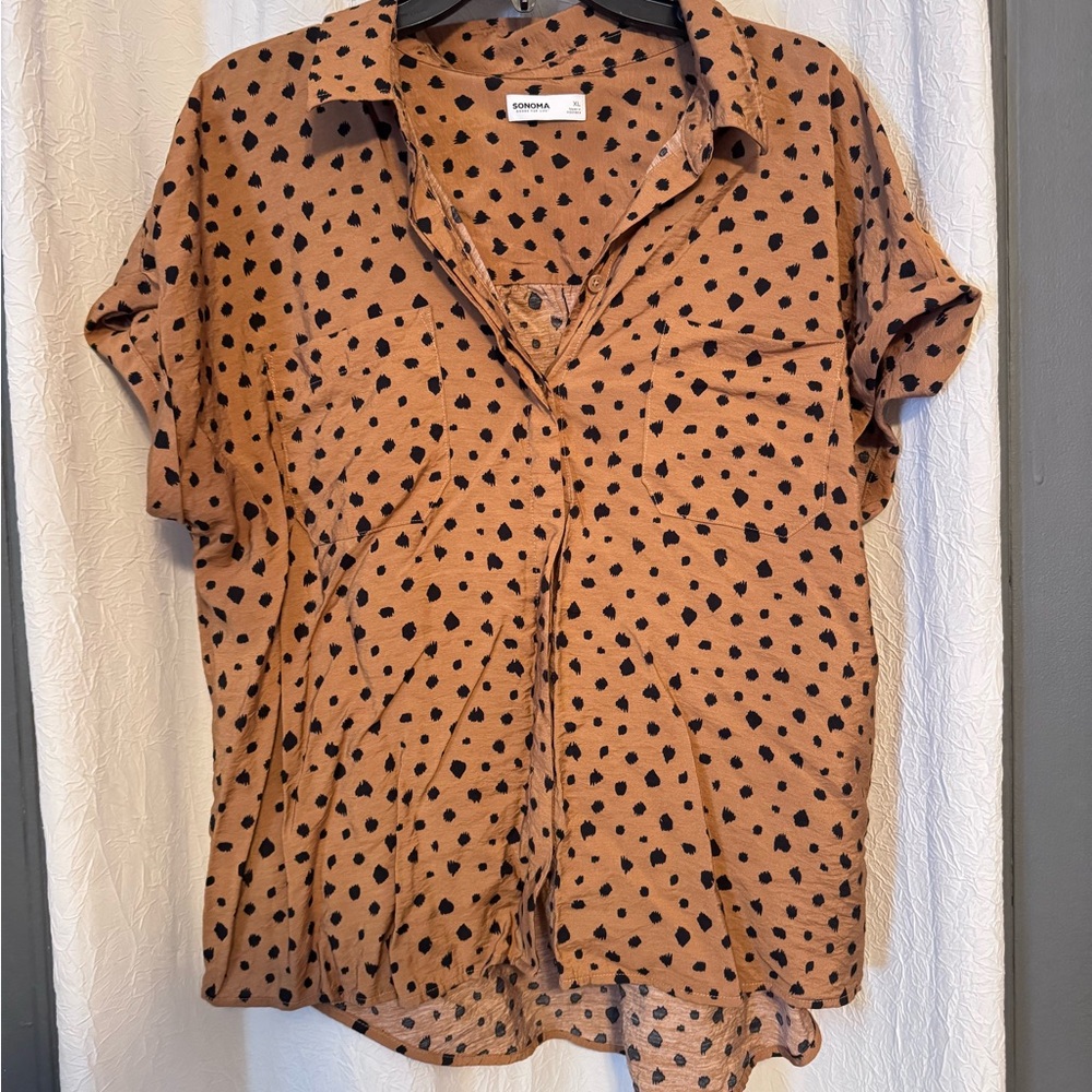 Mossimo Supply Co. Tan Polka Dot Button Down Shirt